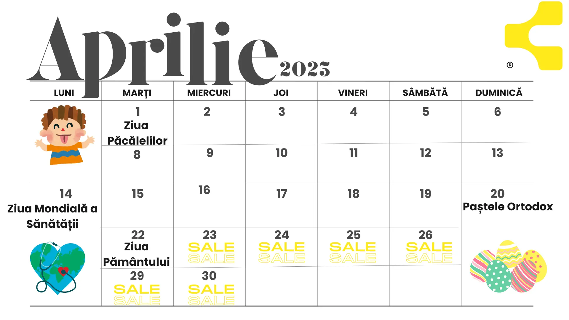 Calendar de marketing pentru aprilie 2025 cu idei de campanii și zile importante pentru promovare online