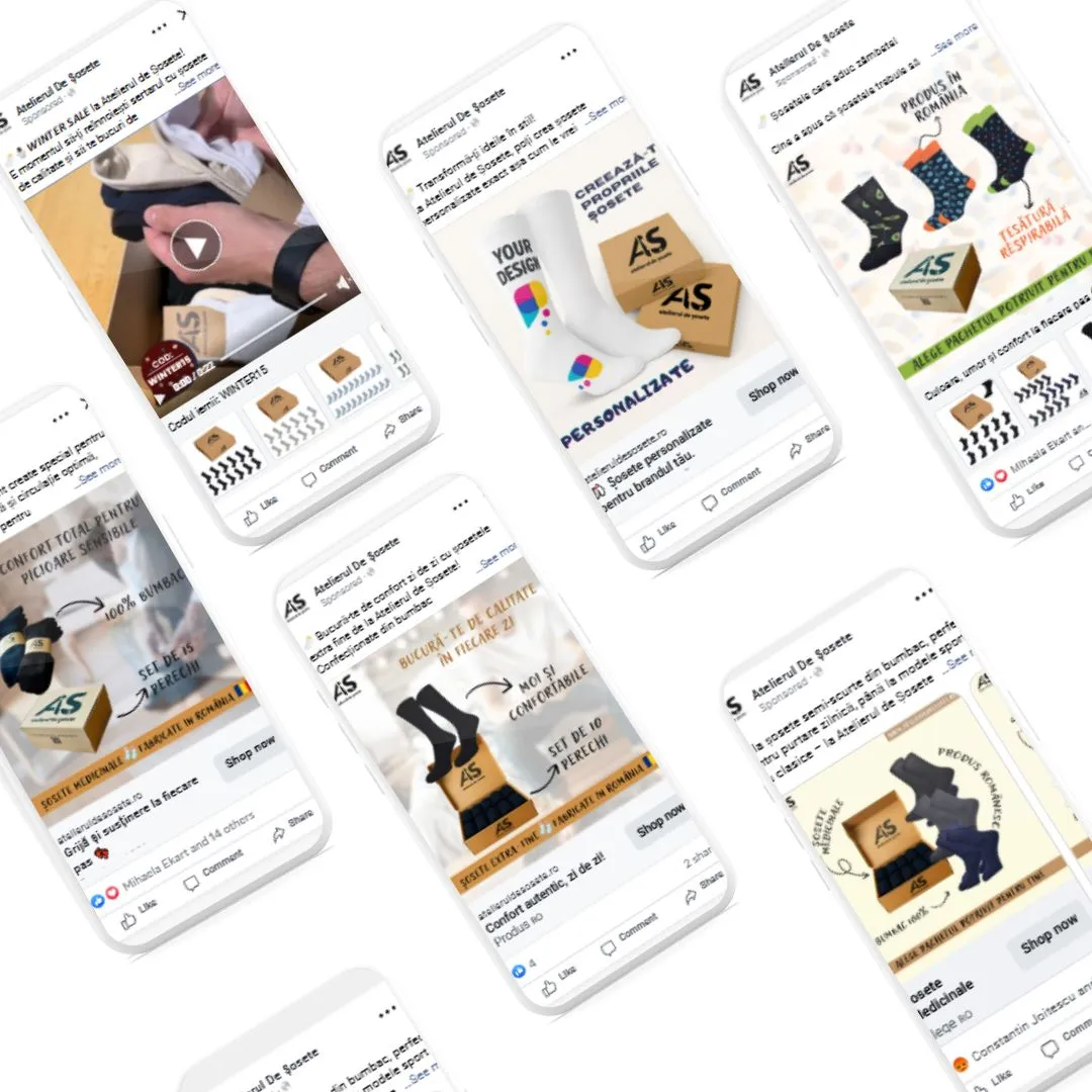 Strategie de retargeting pentru Atelierul de Șosete, orientată pe utilizatori care au vizitat site-ul sau au abandonat coșul