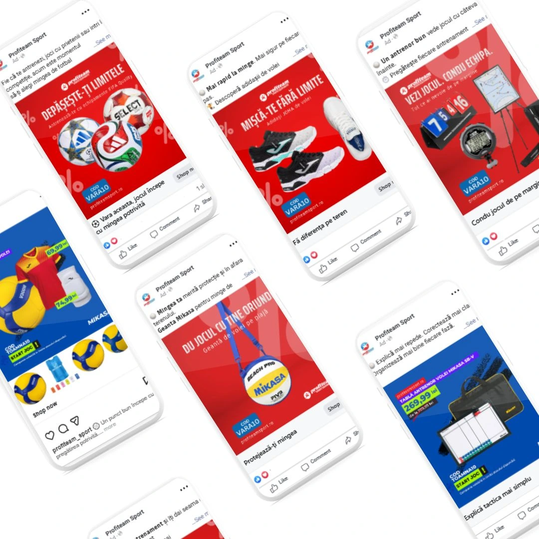 Vezi rezultatele campaniilor Meta Ads pentru un magazin sportiv: comenzi duble, cost per achiziție mai mic și ROAS îmbunătățit.